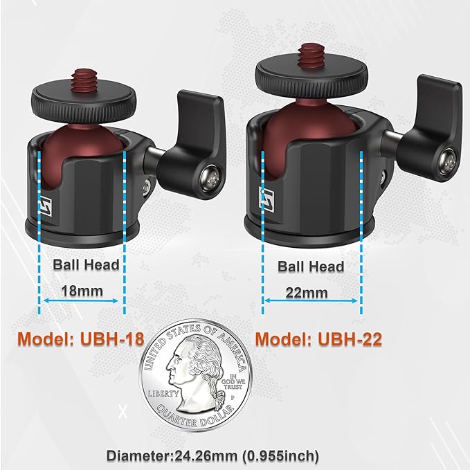 SIOTI Mini Ball Head Mount Adapter, with Hot Shoe Mont, Compatible with Monopod/Digital Card Camera/Microphone/Smart Phone/Action Camera/Flash/LCD (UM18)