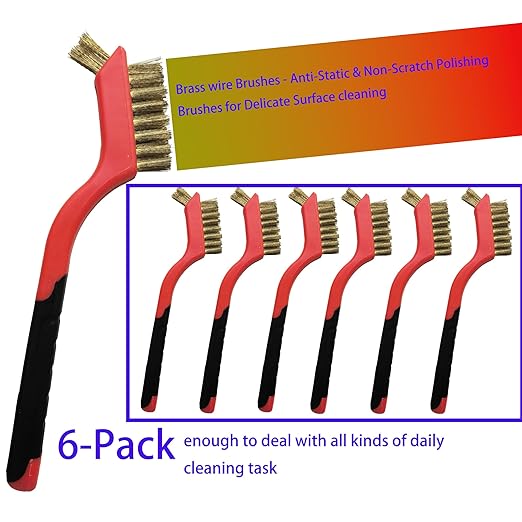 6 Pcs Brass Wire Cleaning Brush Set, Anti-Static Non-Scratch Polishing Brushes for Delicate Surfaces