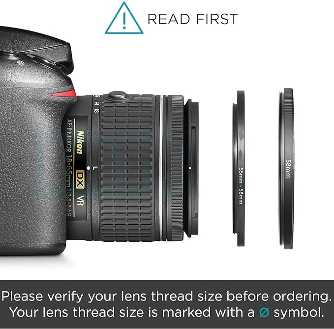 40.5mm-55mm Step Up Ring 40.5mm Lens to 55mm Filter (2 Pack), WH1916 Camera Lens Filter Adapter Ring Lens Converter Accessories
