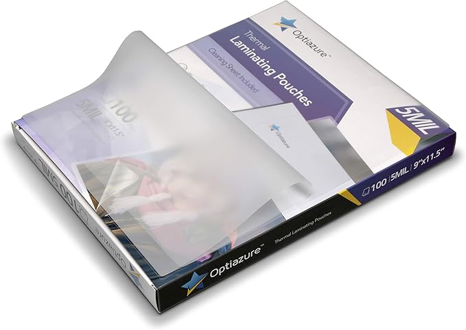 Optiazure Thermal Laminating Pouches 9"x11.5" Inches, 5mil 100Pack, Clear, Letter Size
