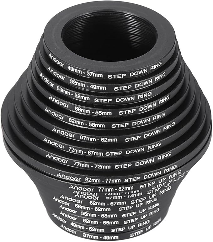 Andoer® 18pcs Step Up/Step Down Lens Filter 37 49 52 55 58 62 67 72 77 82mm Metal Adapter Ring Kit