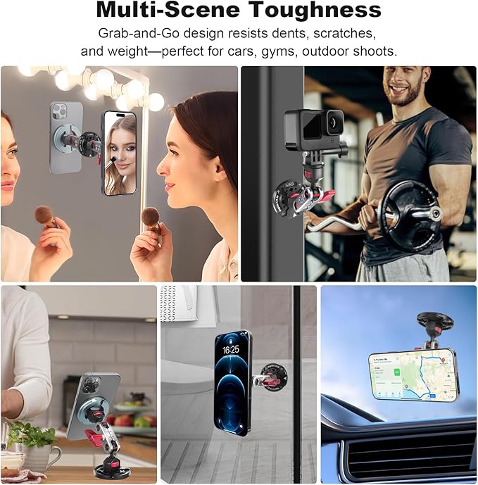 cametv Dual Magnetic Phone Holder with Dual Ball Head Magic Arm, Aluminum Gym Magnetic Phone Stand for Car/Gym/Tripod/Travel, Modular Car Phone Mount for iPhone Series/Magsafe Case (SY034)