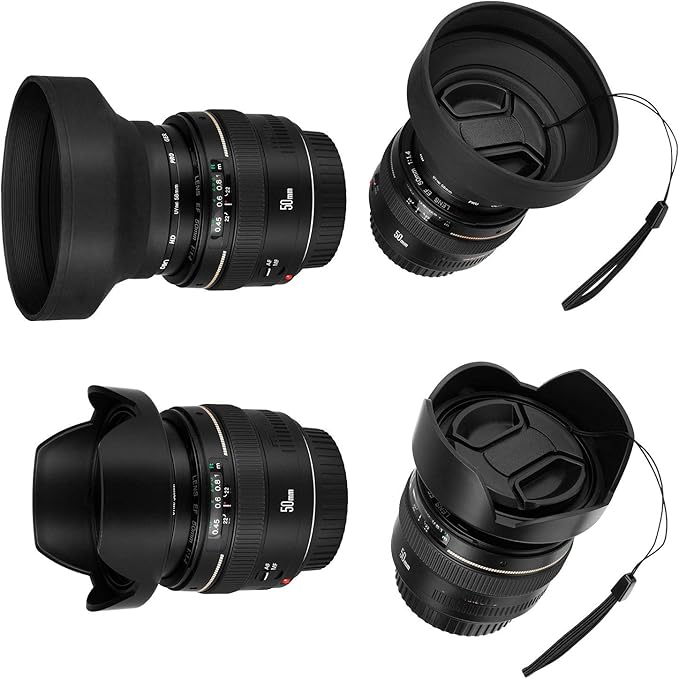 55mm Lens Hood Set Compatible with Nikon D3400 D3500 D5500 D5600 D7500 DSLR Camera with AF-P DX 18-55mm f/3.5-5.6G VR Lens, Collapsible Rubber Hood + Reversible Tulip Flower Hood + Lens Cap