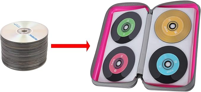 CD Case Holder,UENTIP 96 Capacity DVD Case Hard Plastic Case Holder CD Organizer Wallet Protective DVD Storage (96, Pink)