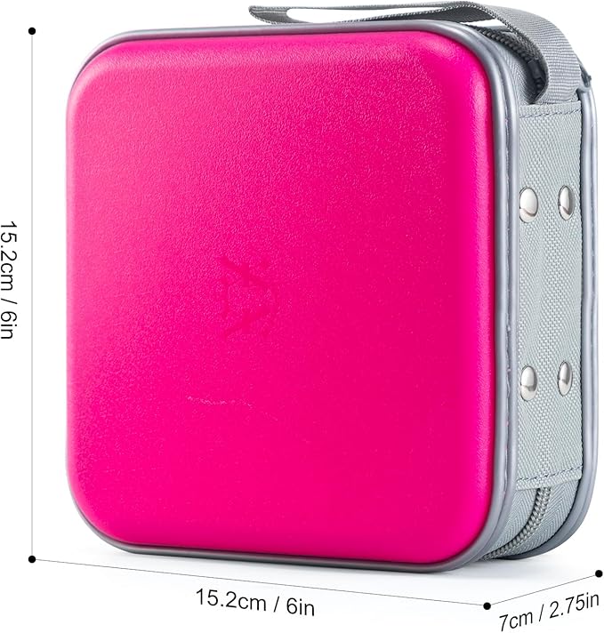 alavisxf xx 48 Capacity Hard Plastic DVD Case Portable Zipper CD Case Holder Large Storage Disc Wallet Bag for Car Home Travel (Hot Pink)