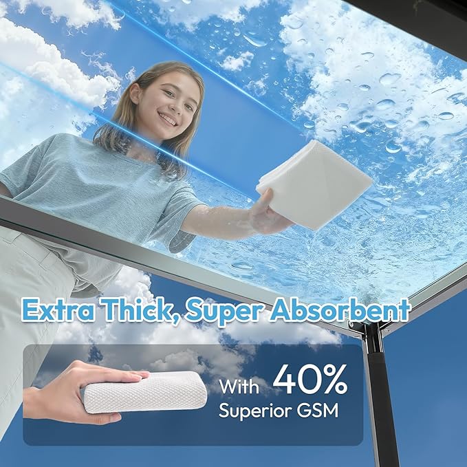 Nanoscale Microfiber Cloths 15.55”x 15.55”, Glass Window Mirror Stainless Steel Car Cleaning, Streak-Free, Lint-Free, Super Thick & Absorbent, Reusable, 6 Pack (Blue)