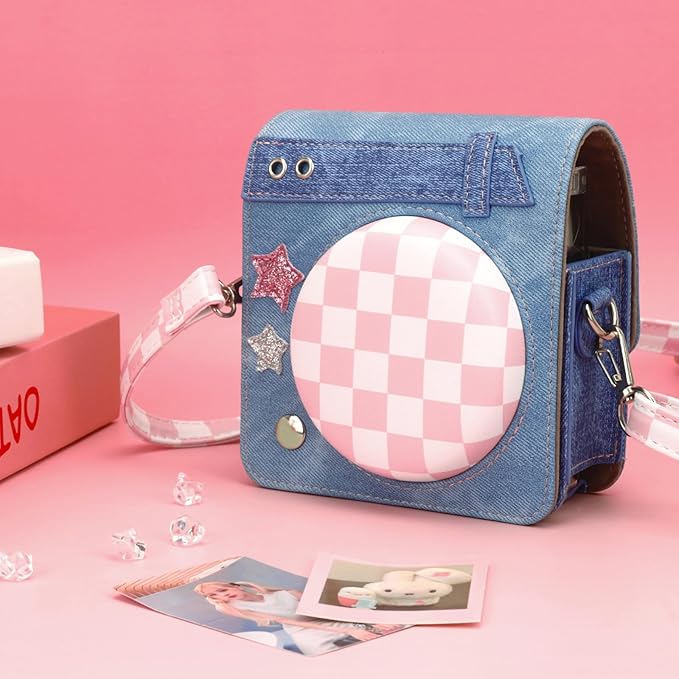 Frankmate Protective Case Compatible with Fujifilm Instax Mini 99 Camera, Sweetheart Denim Camera Bag with Pocket and Adjustable Shoulder Strap