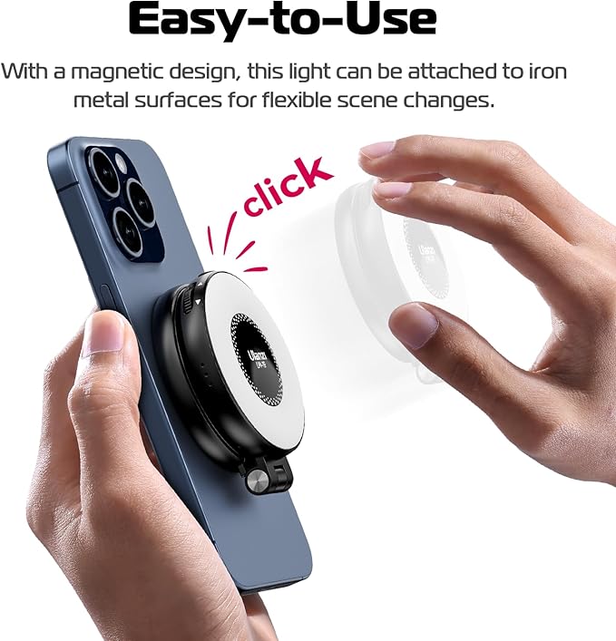 ULANZI Magnetic Selfie Light, LED Fill Light Compatible with Magsafe, LED Selfie Ring Light Included Sticky Ring for Phones, for Selfies/Photography/TikTok/Zoom Calls/Video Conference Color Black
