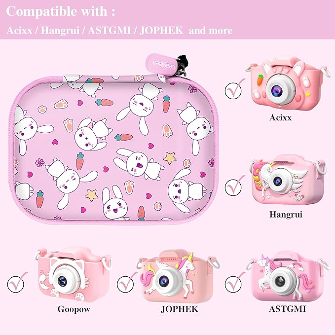 Leayjeen Kids Camera Case Compatible with Goopow/Mgaolo/CIMELR/Seckton/OZMI/Dylanto Kids Camera Toys, Christmas Birthday Gifts for Girls for Girls Boys. (Case Only) Pink Rabbit