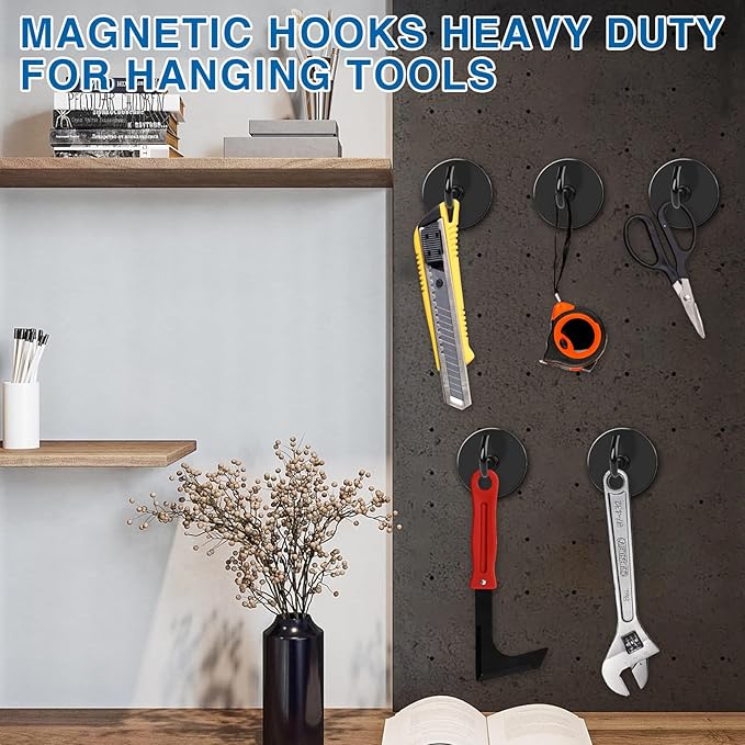 LOVIMAG Magnetic Hooks, 120LBS Strong Magnet Hooks Heavy Duty for Refrigerator, Black Magnet with Hooks for Cruise Cabin, Large Magnetic Hook for Hanging, Grill, Metal Door etc - 6 Pack