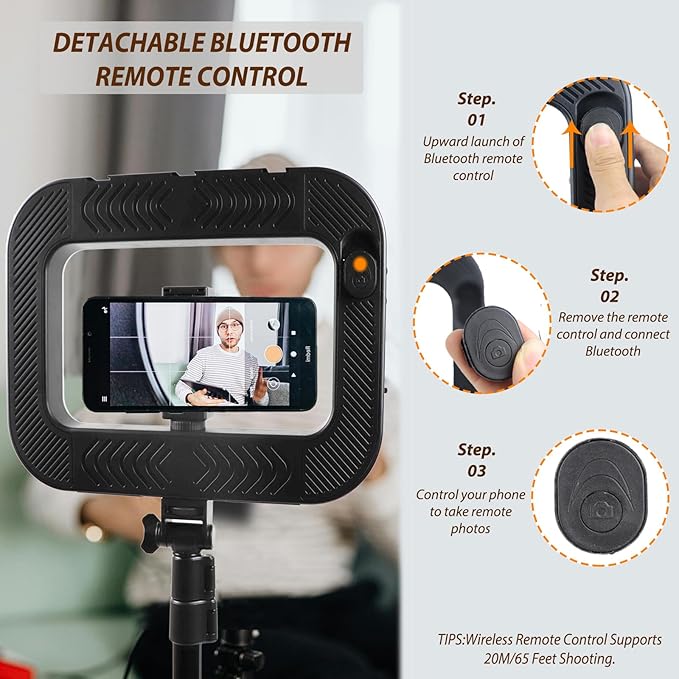 Smartphone Video Rig with Light, Handheld Ring Selfie Light Kit, LED Mobile Video Stabilizer with Built-in 8000mAh Battery for Camera, Smartphone, YouTube, TikTok Video Recording, Makeup
