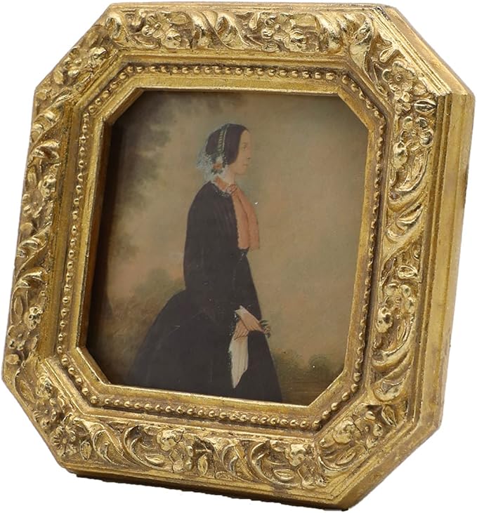 3x3 Small Vintage Picture Frame, Mini Antique Ornate Gold Photo Frame, Tiny Retro Octagon frame, for Tabletop and Wall Display, Old Fashioned Photo Gallery Art Decor