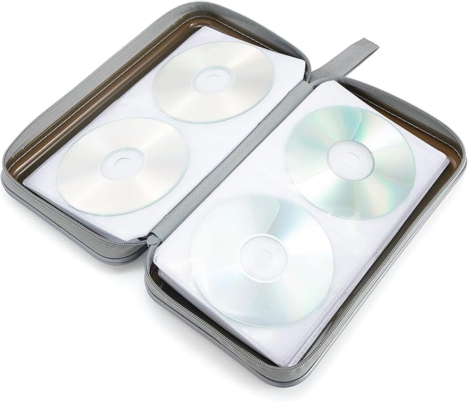 Alavisxf CD Case, 96 Capacity Hard Plastic DVD Disc Storage Case Holder with Zipper - Portable CD DVD Organizer for Car, Home, Travel (Olive Green)