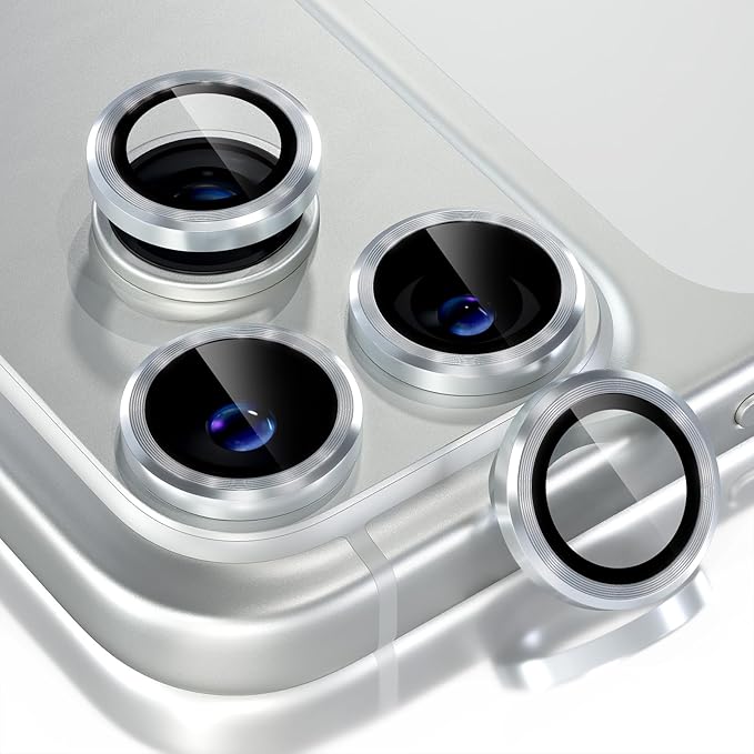 Choiche Compatible for iPhone 17 Pro/iPhone 17 Pro Max Camera Lens Protector, 9H Tempered Glass Camera Cover Screen Protector Metal Ring Decoration Accessories (Silver)