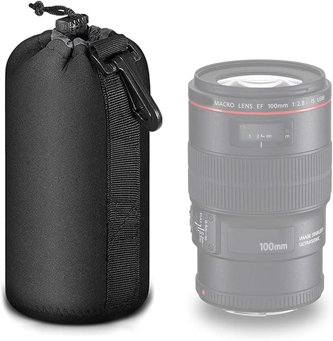 Selens Protective Drawstring Neoprene DSLR Camera Lens Pouch Bag Compatible with Olympus Panasonic, Large Size(Black)