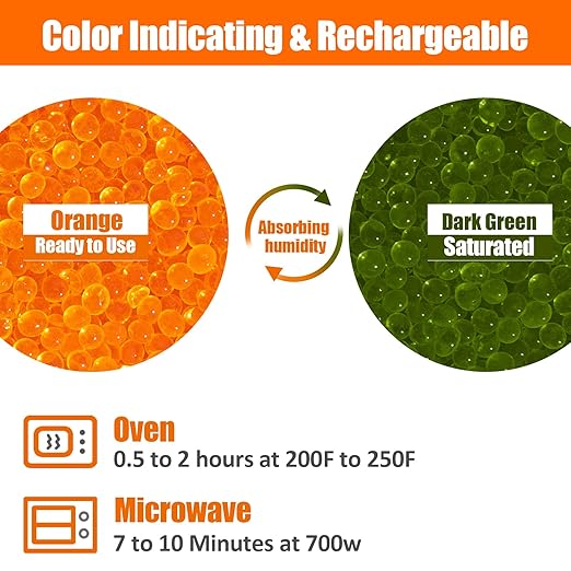 2LBS Desiccant Beads, Premium Color Indicating Silica Gel Beads Bulk, Industry Standard 3-5 mm Rechargeable Desiccant for 3D Filament, Electronic Devices, Camera, Documents, Safe (5PCS Organza Bags)