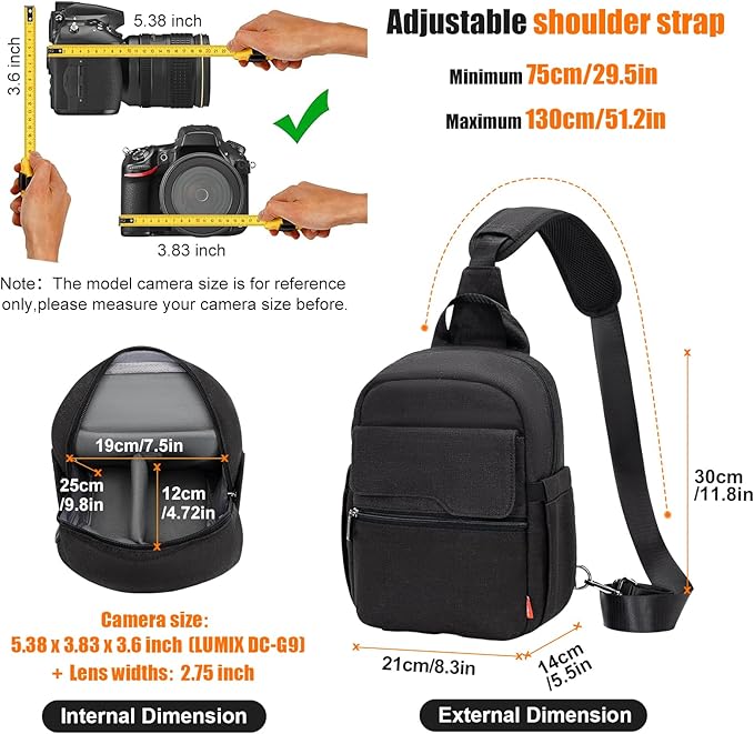 Cwatcun Camera Sling Bag Crossbody Small Camera Case, Lightweight DSLR/SLR/Mirrorless Photography Bag with Tripod Holder and Rain Cover for Canon, Nikon, Sony, Fuji Cameras, Lens Accessories