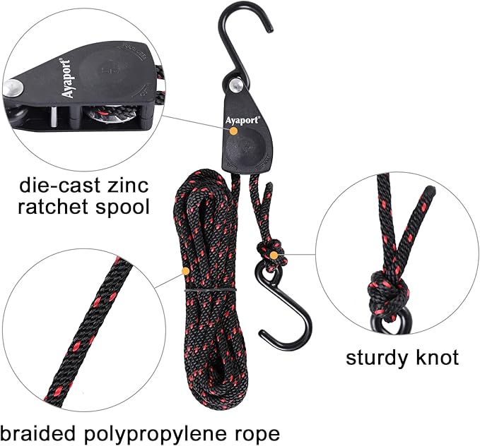 Ayaport Kayak Rope Tie Down 14ft Ratchet Straps Bow and Stern Ratcheting Tie Downs Rope Hanger Kayak and Canoe Accessories