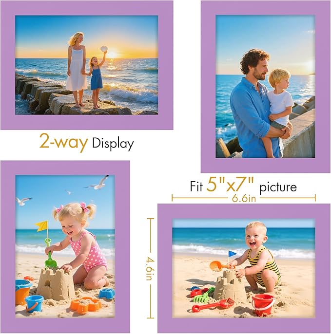 Vittanly 5x7 Picture Frame, Made of Solid Wood and Shatterproof Plexiglass, Wooden Photo Frame for Wall Mounting or Tabletop Display, Picture Frame for Home Decor with Stand, Purple, 1 Pack