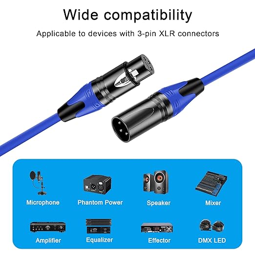 XLR Cable 3.3FT 2Pack Green+Blue- Premium Balanced Microphone Cable 3-Pin XLR Male to Female Mic Speaker Cable, Pure Copper and Plated Conductors
