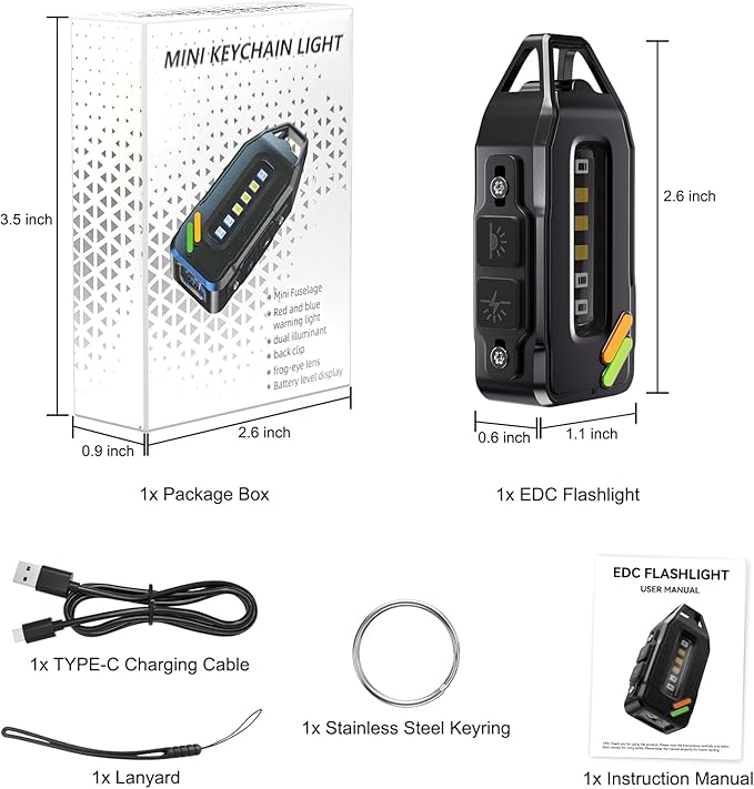 Mini Flashlight Keychain with Red/UV/Black Light, 500 Lumens Small EDC Flashlight Rechargeable with 9 Modes & Waterproof, Mini Pocket Flashlight Magnetic with Clip, Flash Light for Emergency, Fishing