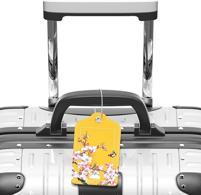 Luggage Tags for Suitcase, 2 Pack PU Leather Travel Cruise Luggage Tag with Privacy Flap, Name ID Label and Metal Loop for Women Men Girls Suitcase Baggage Bag Backpack, Peach Blossom