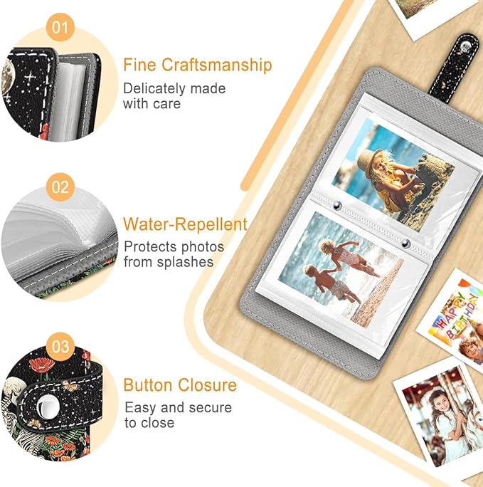 Lebrocoli Skul Lover Mushroom Small Photos Album for 2x3 Inch Films, 56 Pockets Mini Cute Albums Book for Polaroid Fujifilm Instax Mini Instant Camera Printer, Kpop Photocard Pictures Binders Holders