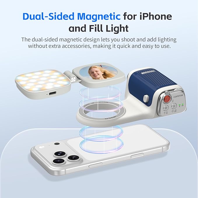 COMITOK MOCA iPhone 17 Pro Camera Grip No Need App for iOS26, Compatible iOS17 and iOS18, Fun Shot Magnetic Grip for Phone Native Camera with Anti-Drop Detachable Remote and Convenient Keychain Hook