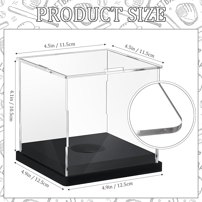 Baderke 2 Pcs Softball Display Case Acrylic Softball Baseball Stand Holder UV Protected Memorabilia Ball Box Clear Display Cube for Sports Ball Storage (Remove The Protective Film Before Use)