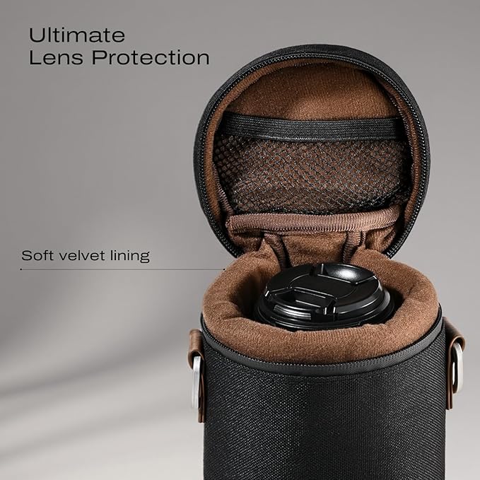 C Coiro Premium Camera Lens Case with Quick Release Strap, Water Resistant Protective Lens Pouch for DSLR Camera, 2 Size L and M, Compatible for Canon, Nikon, Sony, Pentax, Olympus