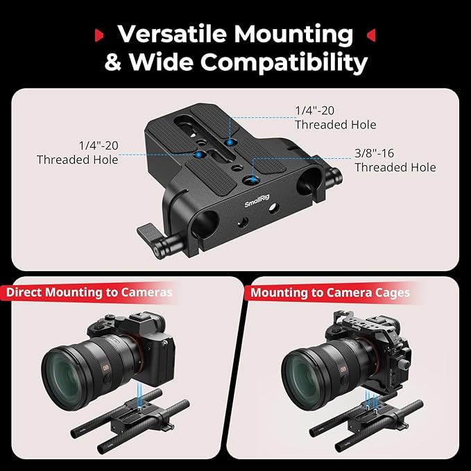 SMALLRIG Camera Base Plate Kit with 15mm LWS Rod Rail Clamp, Carbon Fiber 15mm Rods (8'' / 20cm), for Sony A6500 A6600 A6300, for Canon R5 R6, for Sony A7SIII / A7III, Both for Cameras & Cages - 5609
