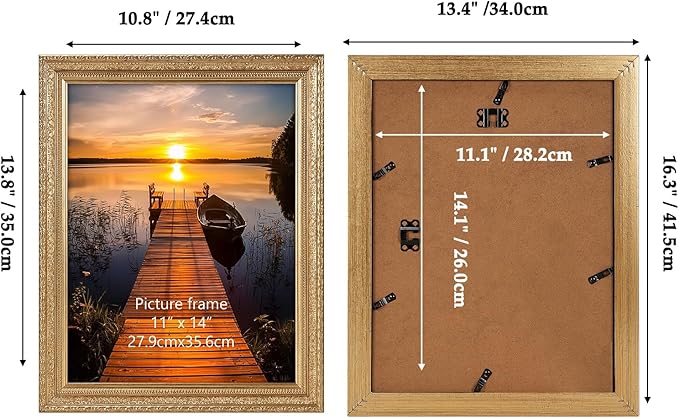 Edenseelake 11x14 Picture Frames Set of 2, Vintage Gold 11 x 14 Poster Frame for Wall Hanging Vertical and Horizontal