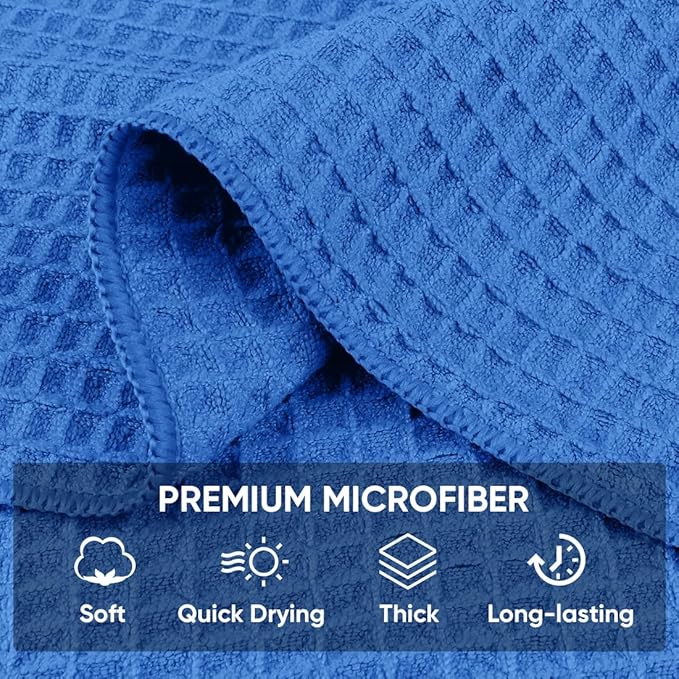 HOMEXCEL Waffle Weave Microfiber Towel, 10 Pack Lint Free Cleaning Rags, 12 x 12 Inches Barista Towels, Reusable Microfiber Cleaning Cloth for Household, Kitchen, Glass and Window, Blue