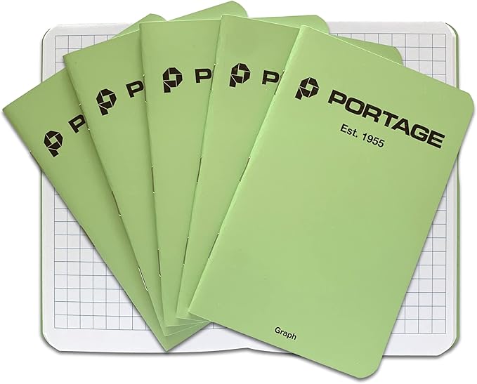 Portage Small Graph Notebook- Notepad for Field Notes, Green Graph Small Sketch Book, Pocket Notebook Journal for Taking Notes in the Field – 3.5 x 5.5 Inches, 64 Pages, (Pack of 6)