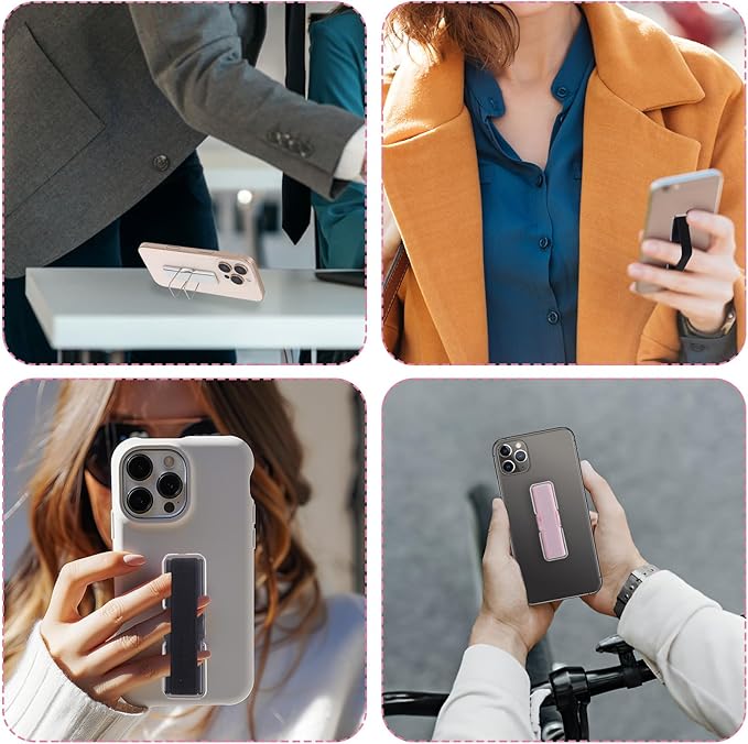 Phone Strap Grip Holder, Phone Finger Strap Slim Adhesive Flat Cellphone Stand Handle Kickstand Case with Elastic Finger Loop for Most Smartphones and Cell Phone Case