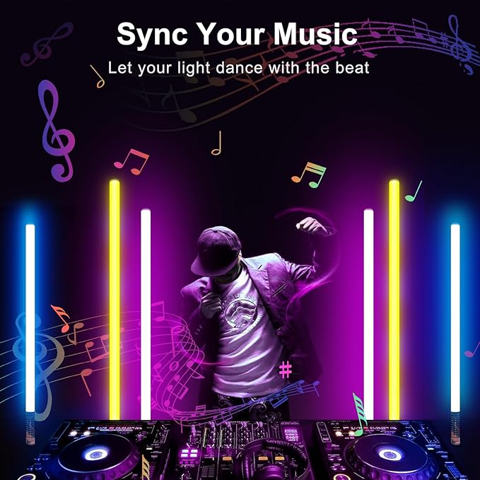 LUXCEO 2Pack 90cm RGB Tube Light Bar (3Ft) with Light Stand, 5000 mAh Battery Powered LED Video Light Wand Stick for DJ Lighting, Dance Club and Photography Lighting