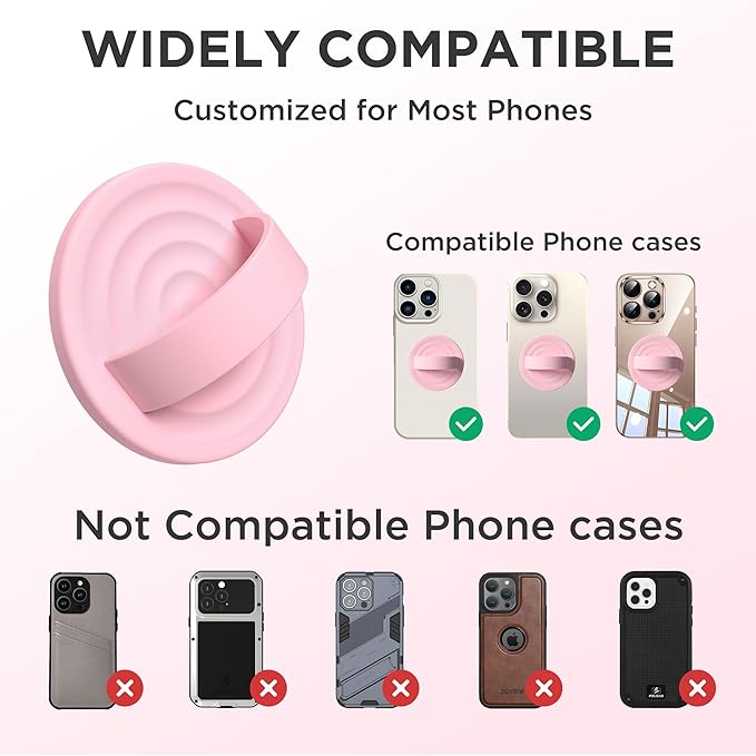 Upgraded Magnetic Phone Grip, Liquid Silicone Soft and Portable, Removable Finger Loop Ring Grip Holder for iPhone, Strong Magnetic Attraction, Compatible with MagSafe Phone Case, Pink