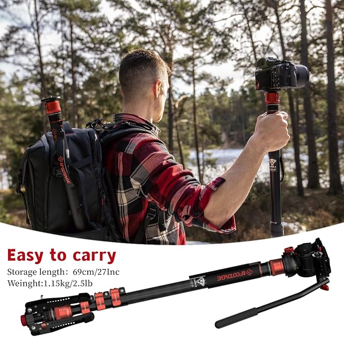 IFOOTAGE Cobra 3 C180F-P Carbon Fiber Video Monopod with Pedal Locking Control, Professional Photography Monopod Suitable for SLR Cameras and Camcorders (71")