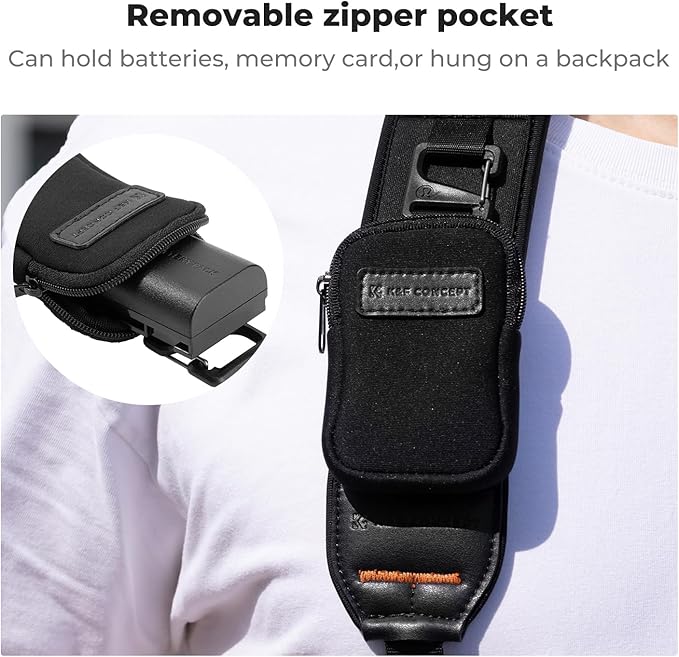 K&F Concept Camera Neck Strap for Photographers, Soft Neoprene Adjustable Shoulder Belt with Zipped Pockets