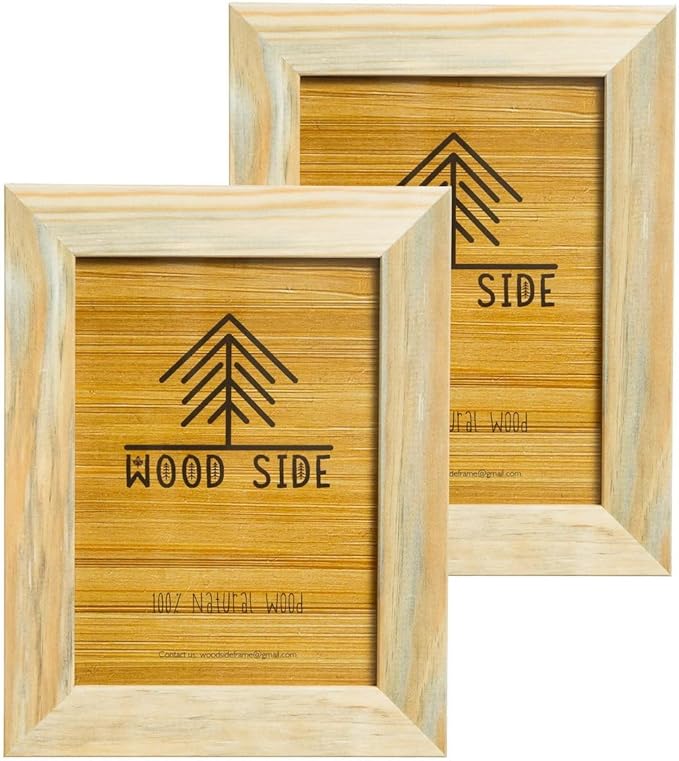 Rustic Wooden Picture Frames 4x6 - Set of 2- Natural Eco Solid Wood and High Definition Real Glass for Wall Mounting and Tabletop Display Photo Frame