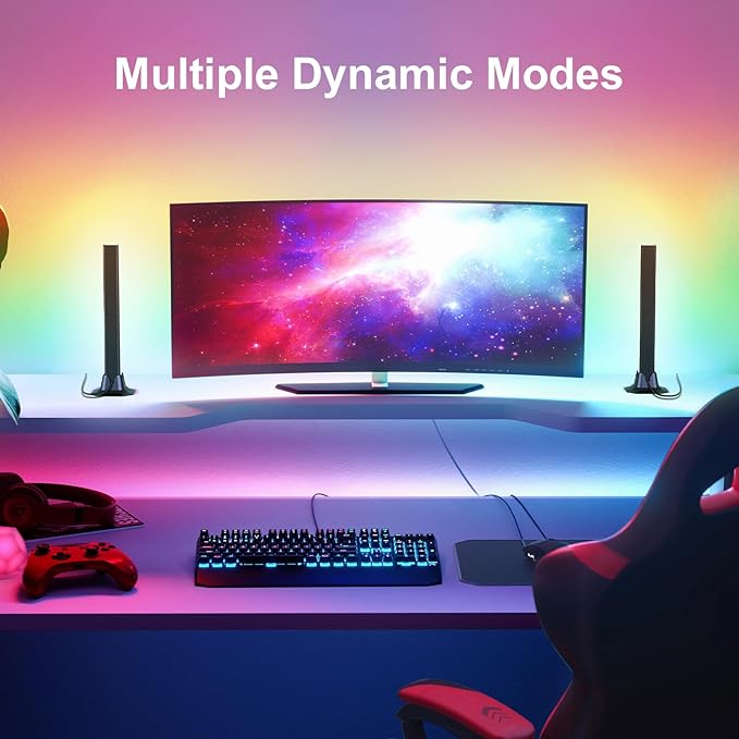 RGB Light Bar, Smart Music Sync RGB IC LED Lights Bars, USB Powered Ambient Lighting, Remote Control Color Changing Gaming TV Backlight, for PC Room Monitor Desk