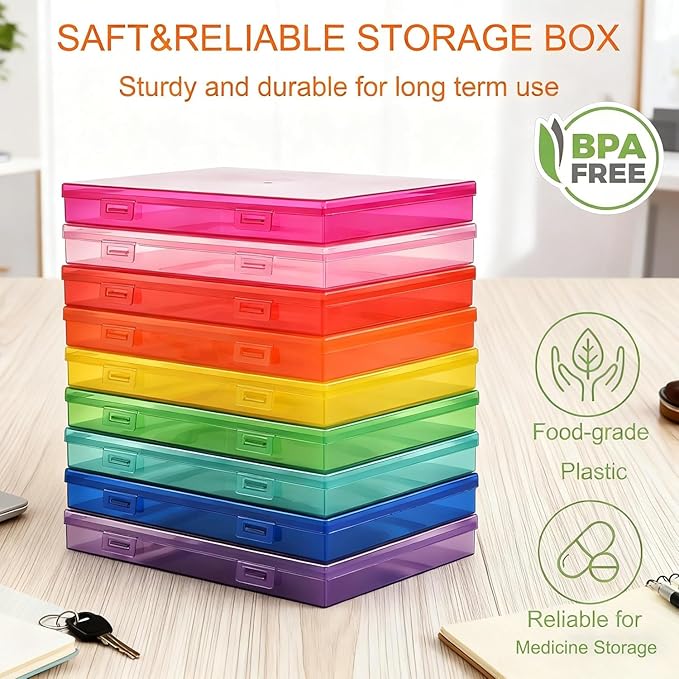 ALINK Photo Storage Box 5" x 7" with Handle, 18 pcs Inner Photo Containers Organizer and Craft Keeper, Portable Picture Case with Label for Seed, Arts, Crafts, Sewing, Stickers, Office - Colorful