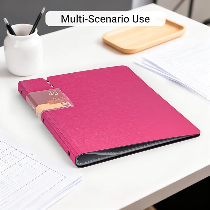 WORPSON Presentation Binder 40-Pocket, Displays 80 Pages, 9x12 inch with Plastic Sleeves, Portfolio Organizer for Documents, Certificates, Artwork, Photos, Clear Sheet Protectors (Fuchsia, 2 Pack)