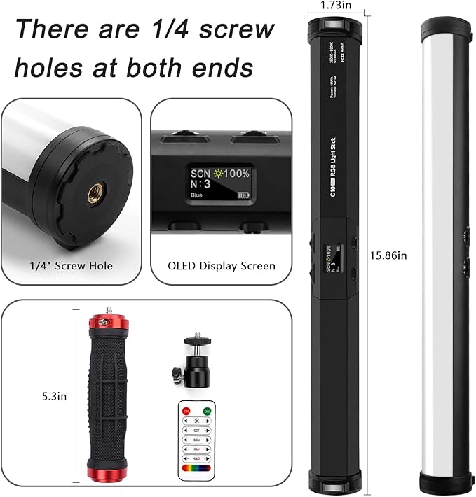 RGB Led Video Light Stick Wand, Obeamiu 2600-9600K Portable Studio Photography Lighting, 5000mAh Rechargeable Battery, 21 Lights Effects for YouTube, Painting, Vlog, Live Streaming, Self Broadcasting