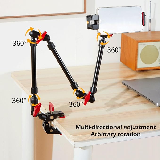 Zunate 22in Magic Arm with Clamp, 360° Adjustable Super Clamp Camera Mount, Long Articulating Arm with Phone Holder, 1/4in 3/8in Thread for Monitor, Microphone, DSLR