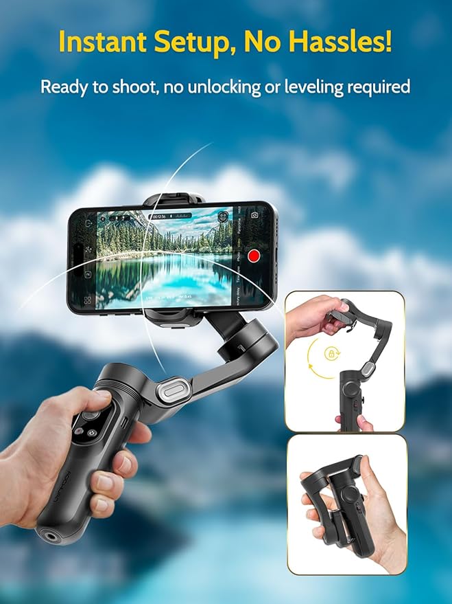 AOCHUAN Gimbal Stabilizer for iPhone Gimbal with Wireless Charging Smartphone for iPhone 15 Pro Max/Android Foldable 3-Axis Handheld Phone Stabilizer for Video Recording Face Tracking-Smart X Pro