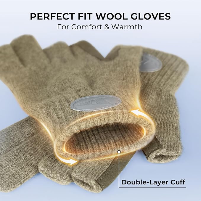 KastKing Bully Wooly 3-Cut Fingerless Wool Fishing Gloves, Cold Weather Warm Winter Gloves for Men & Women, Ice Fishing