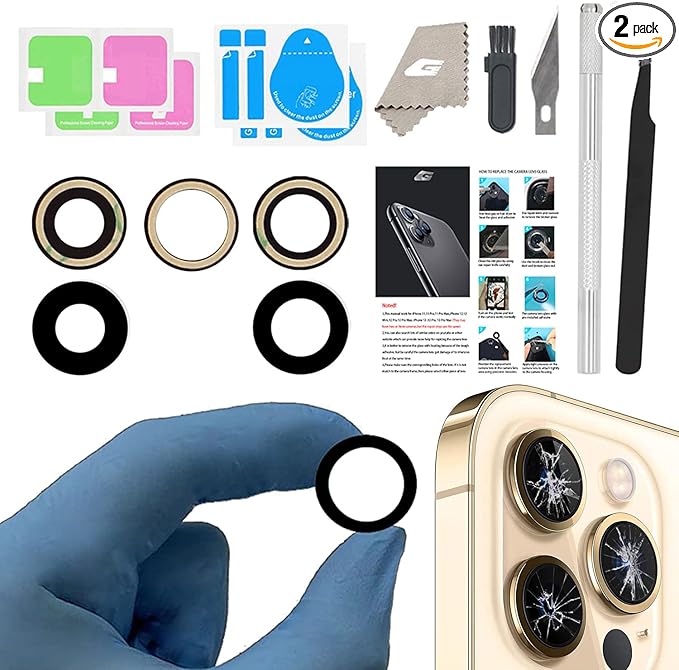Rear Camera Lens Glass Replacement for iPhone 12 Pro Max, GVKVGIH Back Camera Lens Replacement with Double-Sided Adhesive & Repair Tool Kit (for 12Pro Max)