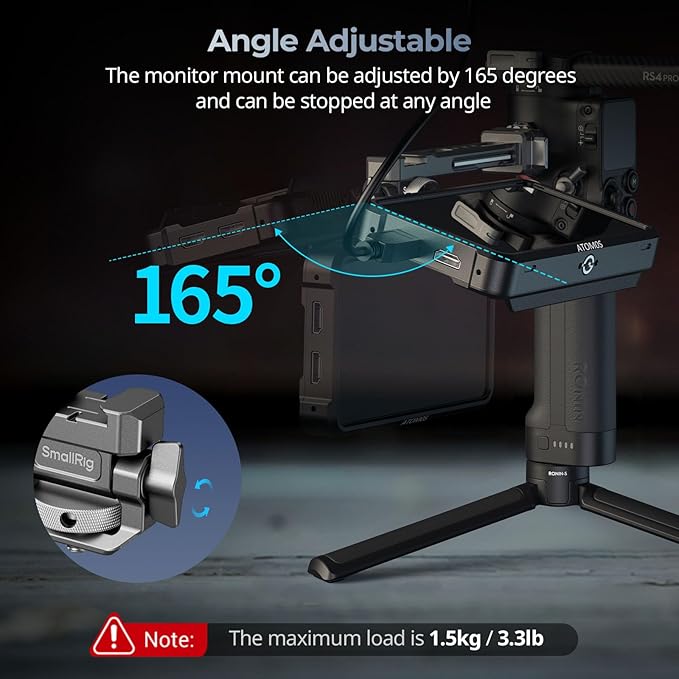 SMALLRIG HawkLock Quick Release Adjustable Camera Monitor Mount, NATO Rail and Cold Shoe, Tilt 165° Adjustable, for DJI RS 5/RS 4 Mini/RS 4 Pro/RS 4 /RS 3 Mini/RS 3 Pro/RS 3 /RSC 2 /RS 2 Stabilizers