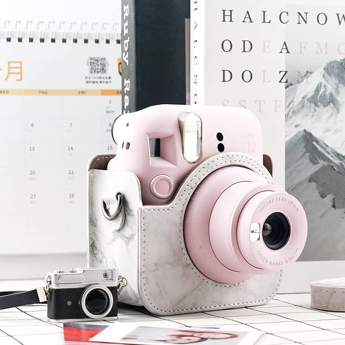 Frankmate Protective Case Compatible with Mini 12 Instant Film Camera with Accessory Pocket and Adjustable Strap (Marble)